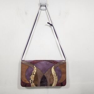 Palizzio Vintage Colorblock Sn Lizard Leather Shoulder bag Clutch Purse Purple